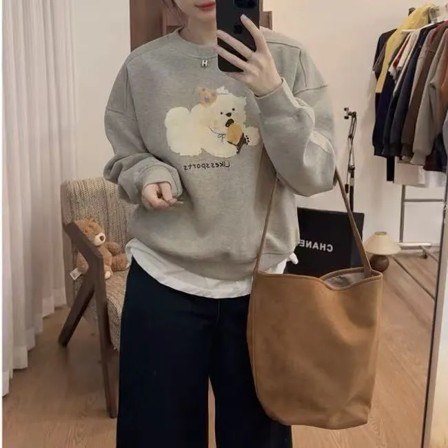 【番薯小狗】新款不加绒落肩女可爱ins百搭上衣女2025韩系秋冬卫衣