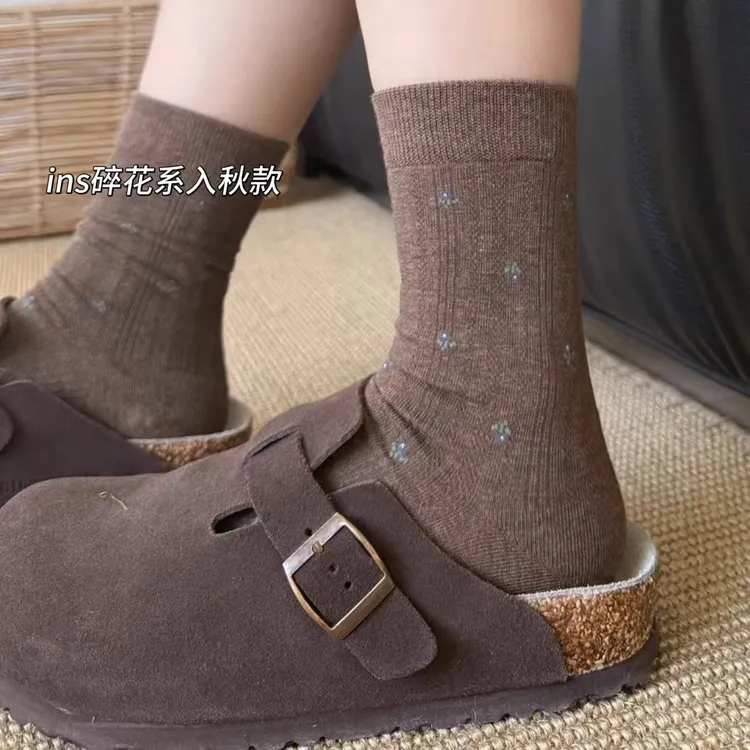 依安柔语春夏新款温柔小碎花袜子女袜中筒袜ins风百搭堆堆袜长筒商品图