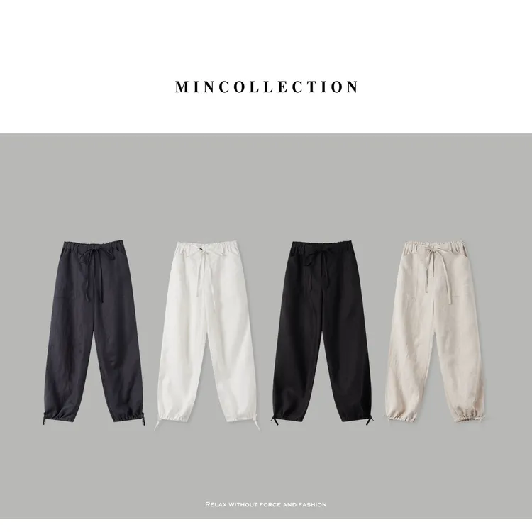 DE Mincollection束口麻裤/多色松弛感清爽全亚麻抽绳休闲裤40234
