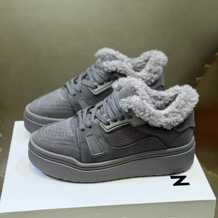 冬季真皮加绒保暖厚底增高磨砂皮时尚百搭休闲女板鞋做旧真皮板鞋