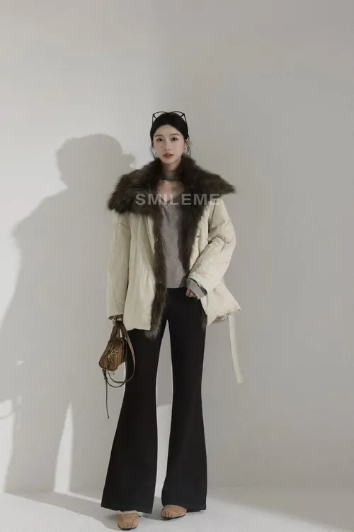 3-SMILEME【云游】冬季90白鹅绒加厚大毛领派克服羽绒服MA07125412