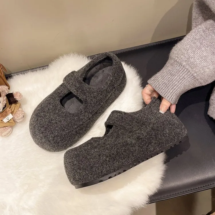 玛丽珍魔术贴面包棉鞋女2025秋冬新款5cm小个子增高厚底松糕鞋潮