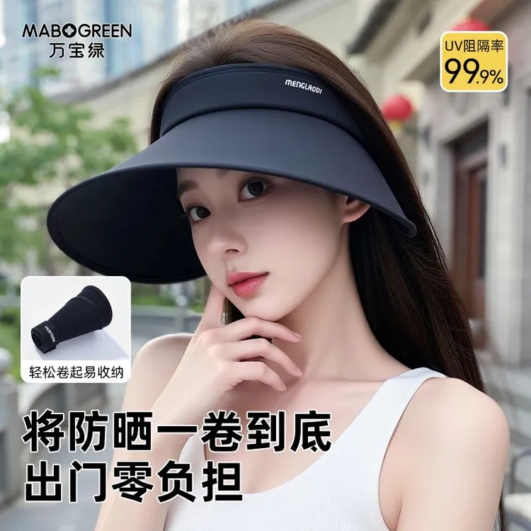 万宝绿防晒帽女遮阳帽防紫外线夏季空顶冰丝太阳帽子大帽檐可折叠