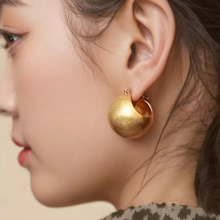 黄铜耳饰 欧美夸张大气复古哑光做旧金属圆球耳环轻奢大点位25mm