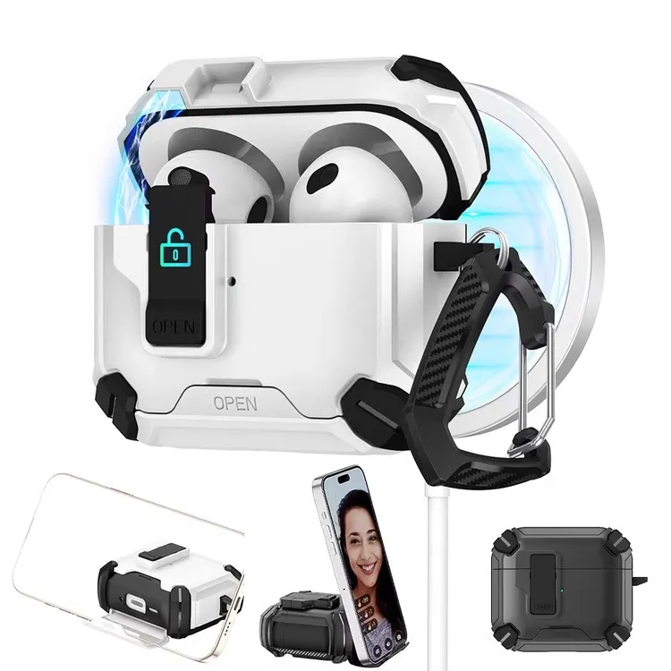 适用苹果airpodspro3代自动弹盖保护套Airpods4降噪版锁扣耳机壳