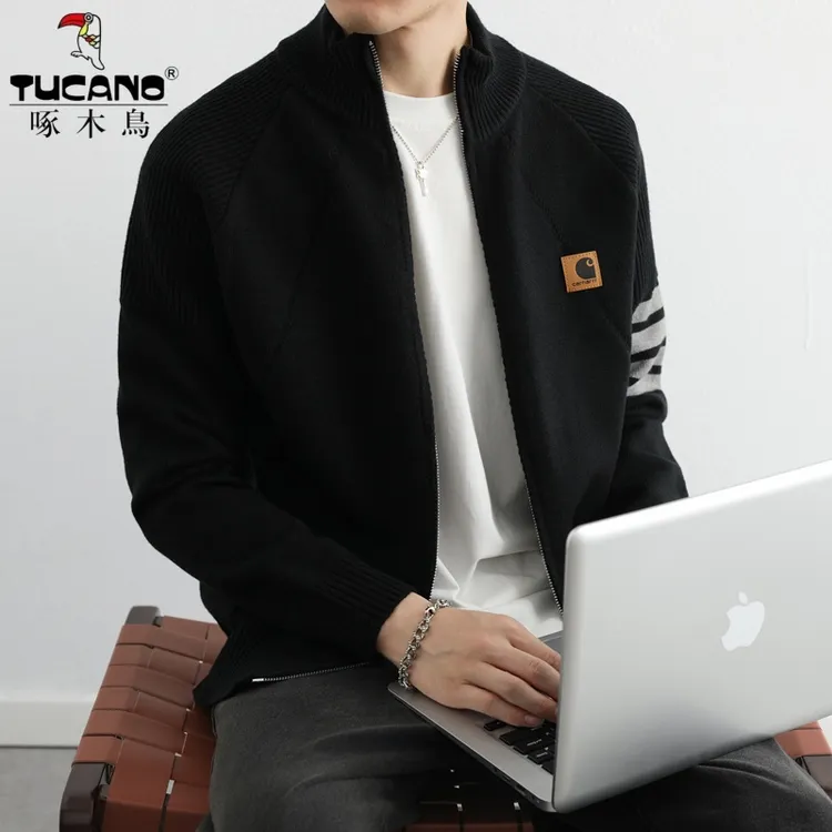 啄木鸟2026秋冬新款帅气时尚开衫毛衣外套宽松百搭休美式潮牌男装
