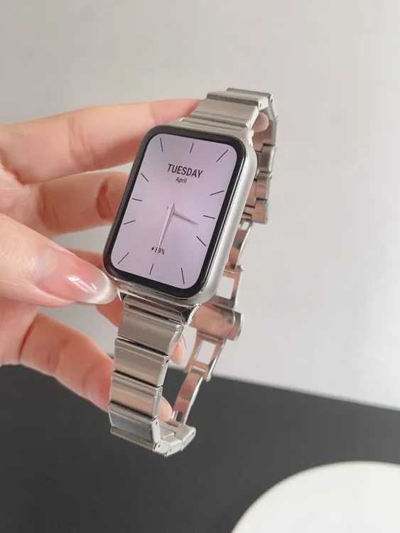 适用小米手环9pro不锈钢轻便表带8pro红米watch5/4复古蝴蝶扣腕带