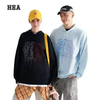 HEA国潮经典醒狮像素渐变创意男女同款休闲百搭秋冬保暖连帽毛衣