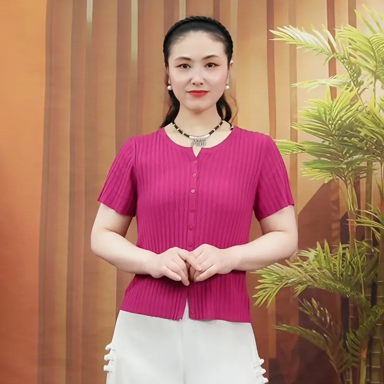 【清仓福利】夏季天丝亚麻针织短袖开衫女短款剪刀v领针织小衫显瘦