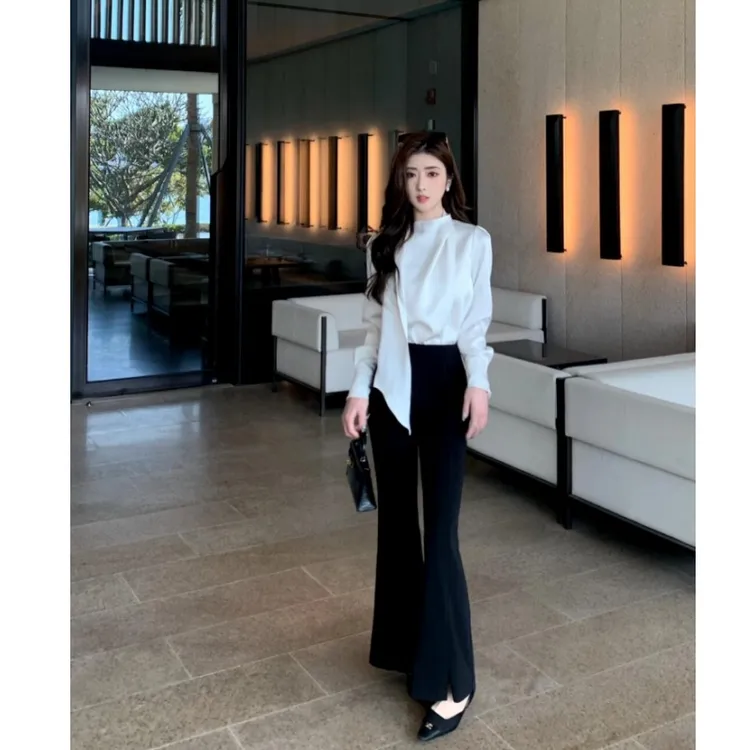 女装2025新款轻熟显瘦气质高级感长袖衬衫上衣时尚休闲黑色裤子