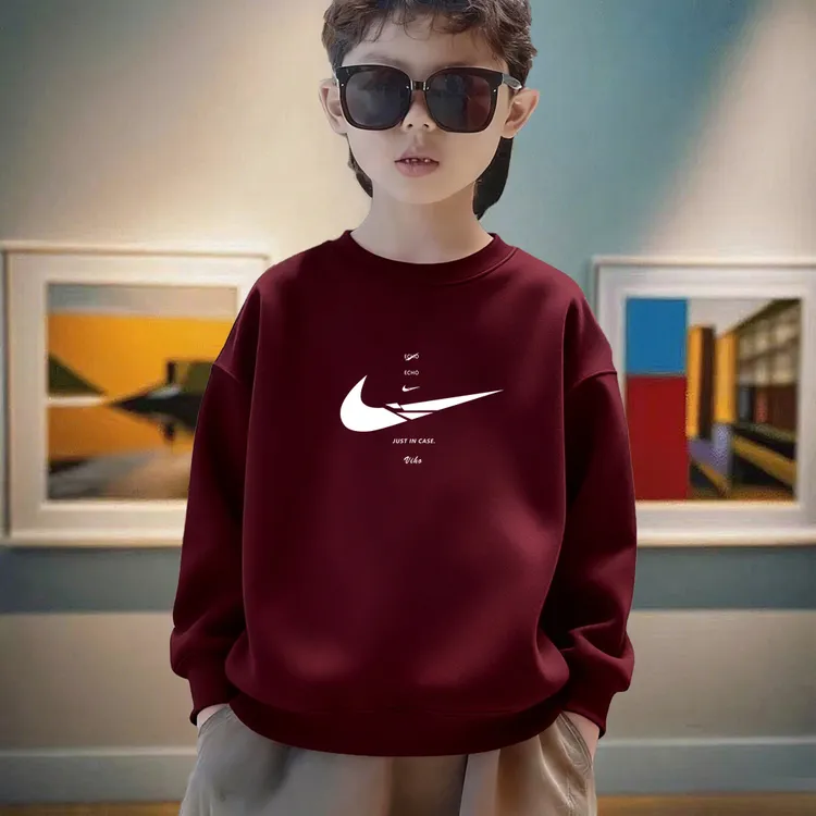 中大童装宽松休闲套头加绒卫衣秋冬款男女童加厚内搭长袖保暖上衣