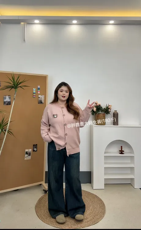 9108#胖mm秋季大码时尚设计感气质开衫小香风甜美针织开衫上衣