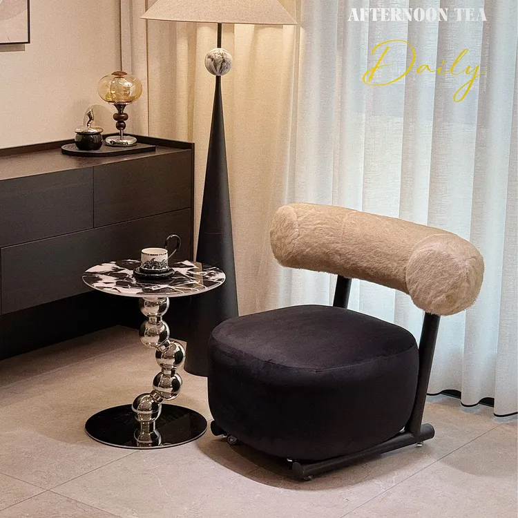 奶油风雪橇滑轮椅沙发意式极简沙发椅设计师羊羔绒雪橇轻奢休闲椅