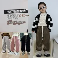 【雪尼尔面料】儿童秋冬加绒裤子保暖外穿裤新款宽松韩版休闲系带裤
