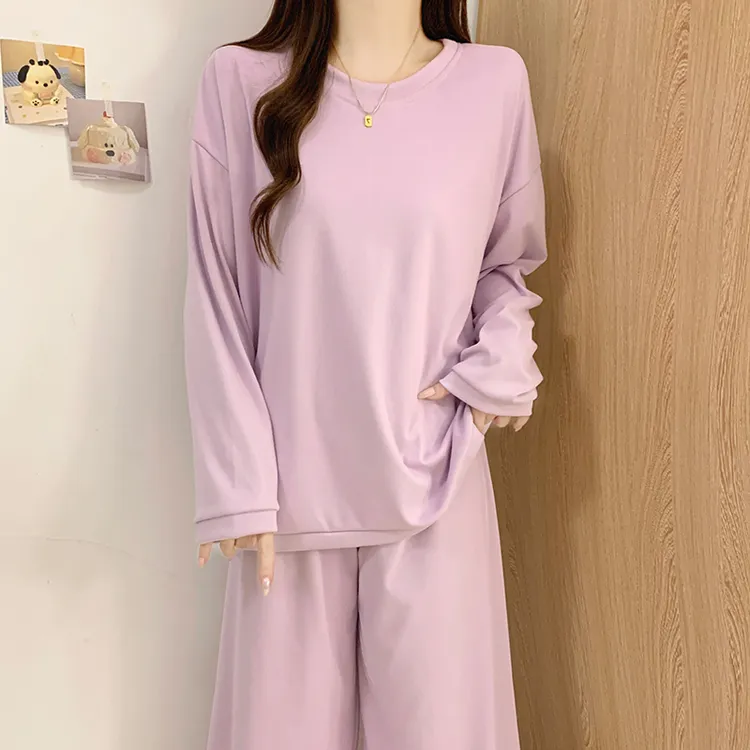 睡衣女款秋冬季长袖小个子休闲简约风保暖双面德绒紫色套装家居服