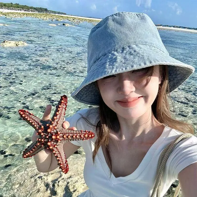 牛仔渔夫帽春夏秋冬季日系遮阳防晒帽百搭显脸小水桶盆帽复古水洗