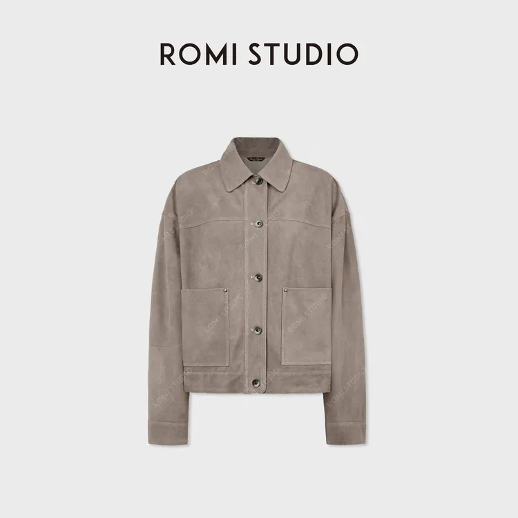 ROMI STUDIO“棕标甄选”进口小羊皮卓越质感翻领皮夹克 RWCWWG5998