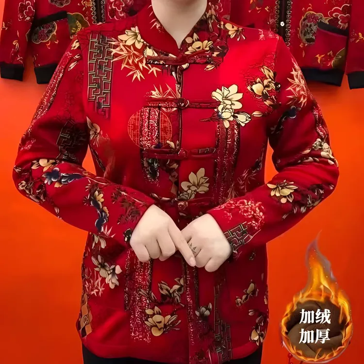 冬天大花国风中式时尚冬季外套上衣女装直播棉服女士新款秋冬
