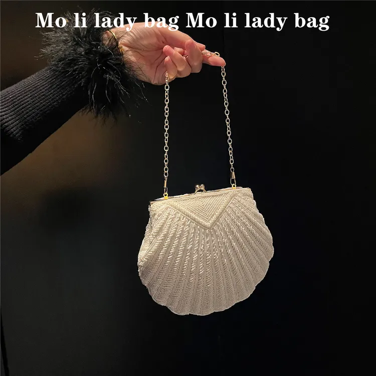 名媛高级Vintage复古中古包纯手工缝制珠绣贝壳斜挎单肩手提包女