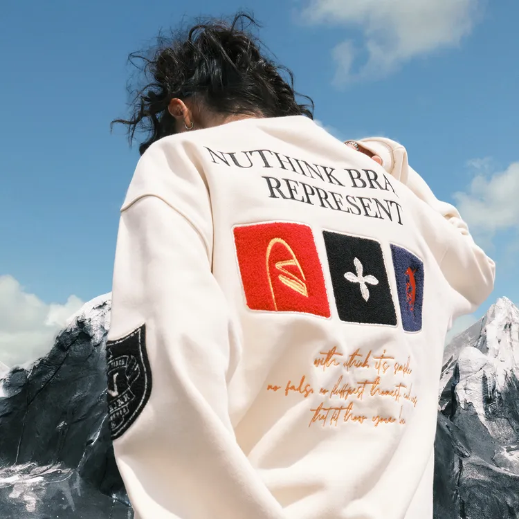 重磅圆领卫衣复古刺绣字母潮牌美式上衣男女加绒秋冬休闲长袖t恤