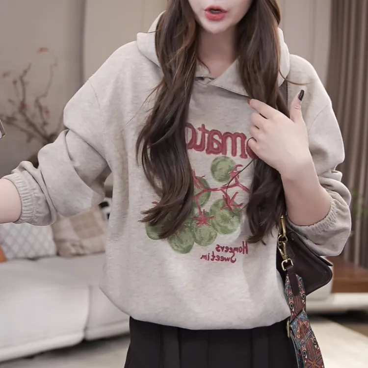 【小番茄】2025秋冬新款加厚羊毛磨毛绒卡通休闲连帽卫衣女时尚上衣