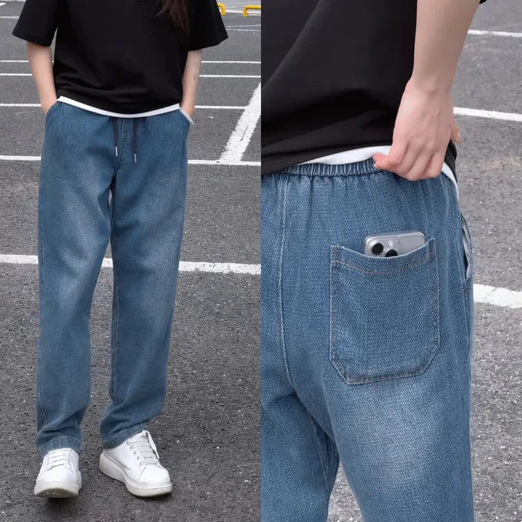 2025早秋新款星空纹牛仔裤男款休闲宽松显瘦百搭潮流大码松紧腰