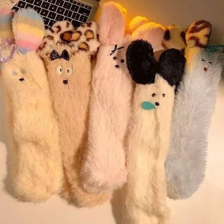 可爱卡通小狗地板袜加厚毛绒保暖小兔子水貂毛加绒中筒居家袜子女
