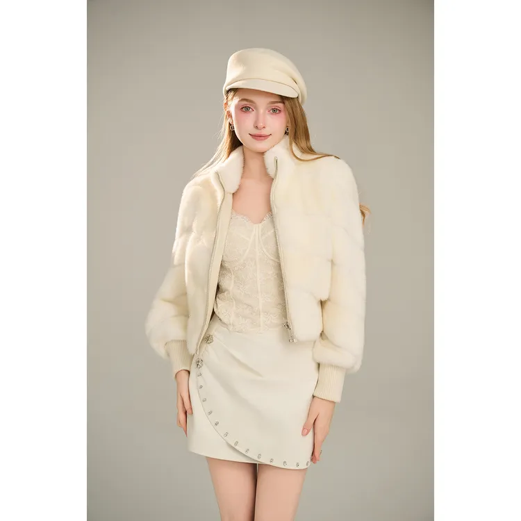 AZZHEN【漫步阿勒泰】水貂北欧进口斜排皮草冬季短款外套