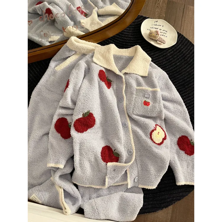 软糯毛衣慵懒半边绒睡衣女秋冬加厚开衫针织外套家居服套装可外穿