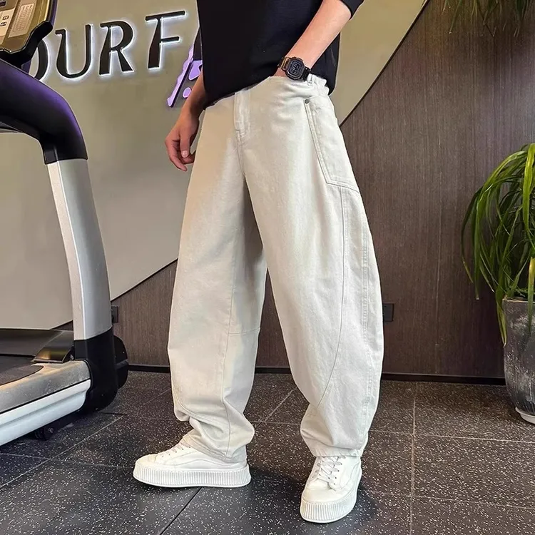 仓石一树春秋潮牌弯刀牛仔裤2025新款直筒阔腿男裤宽松潮流休闲裤