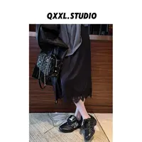 邱小小丽呀 秋季新款蕾丝拼接A字裙女高腰垂感显瘦高级感半身裙