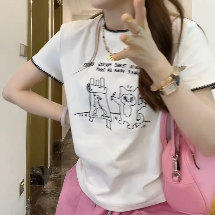 2025春夏新款短袖印花T恤撞色上衣LK2503696