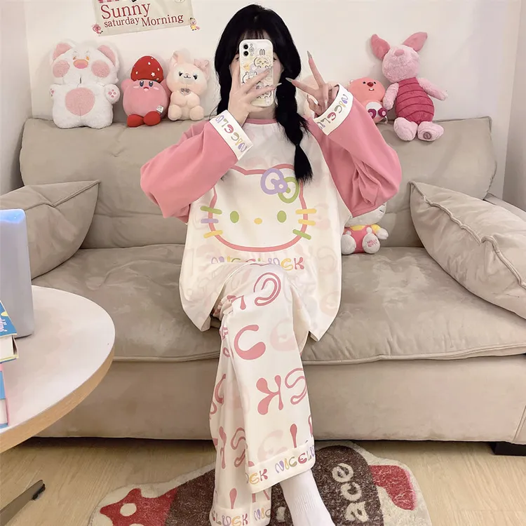 女童睡衣秋纯棉2025新款初中生女孩12家居服儿童15岁秋季长袖套装