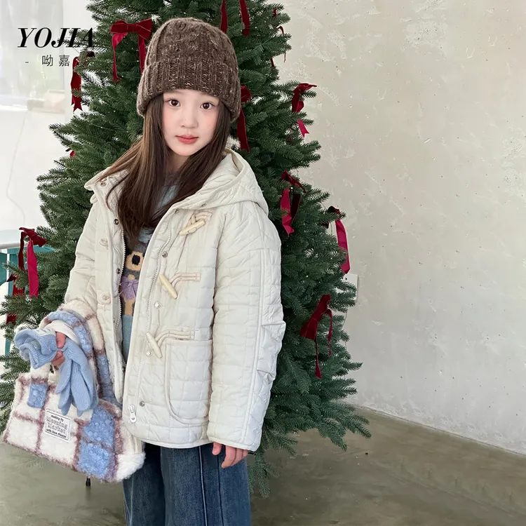 YOJIA女童棉衣冬装2025新款夹棉连帽小女孩冬季外套加厚儿童棉衣