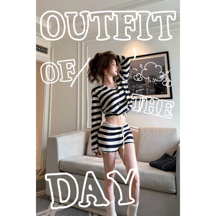 GUIDI GUDI【天梯】两件套条纹卫衣+裤子套装 D9510001H