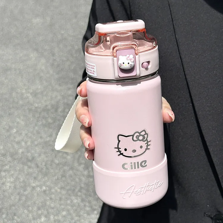 希乐保温杯女ins弹盖带吸管防摔水杯316不锈钢大容量学生保冷杯子