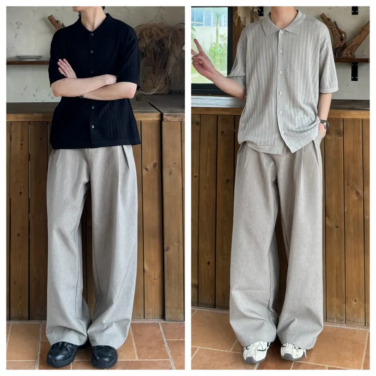 苏大恒【卡其流光】复古老钱风腰带剑道打褶低腰透气阔腿百搭休闲裤