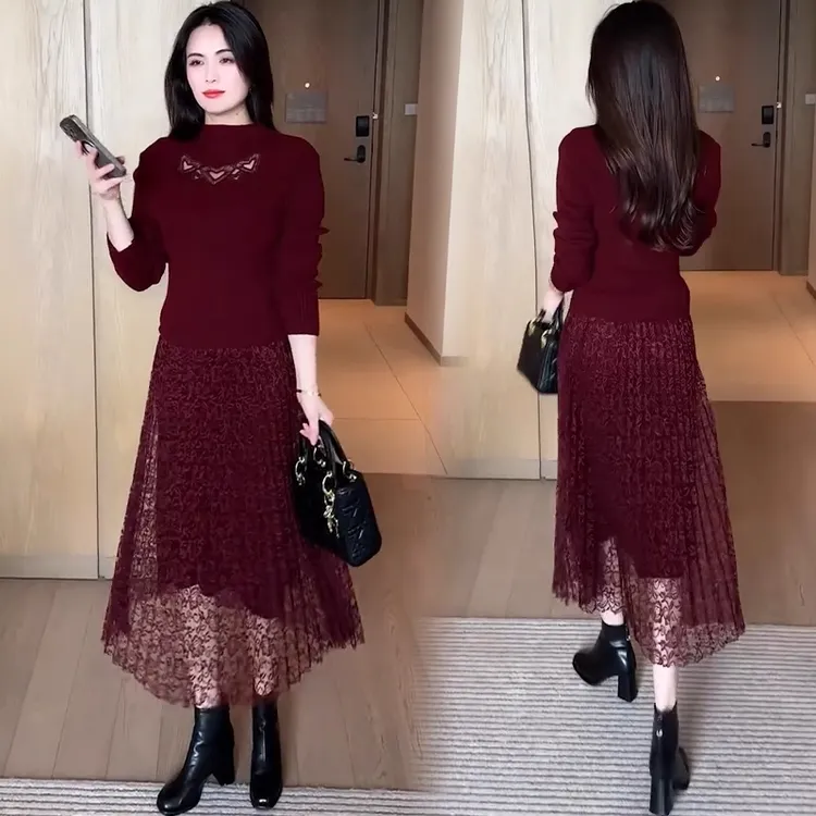 时尚连衣裙女2025秋季新款洋气显瘦修身长袖针织衫打底纯色连衣裙