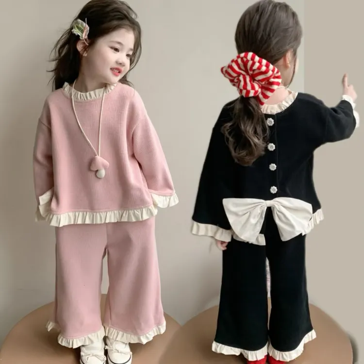 【小香风】女童洋气套装2025秋装新款韩版蝙蝠袖娃娃衫长裤两件套