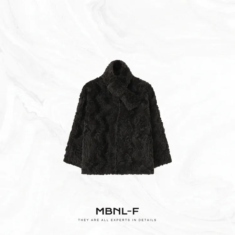 MBNL-F”iskd 定染灰褐” 双面穿卷毛感外套(配围巾)秦磊XM-XWT5658