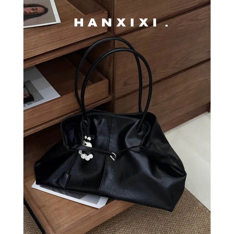  HANXIXI/韩希希 牛皮托特包hobo腋下包大容量通勤皮带扣单肩包