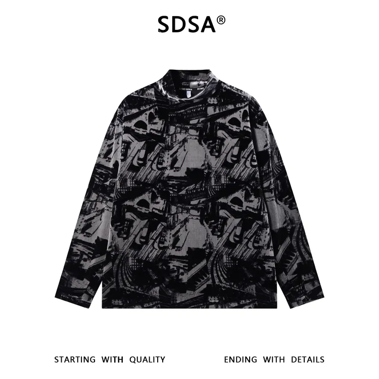 SDSA男士秋冬新款痞帅男装潮牌绒面撞色半高领长袖T恤百搭时尚