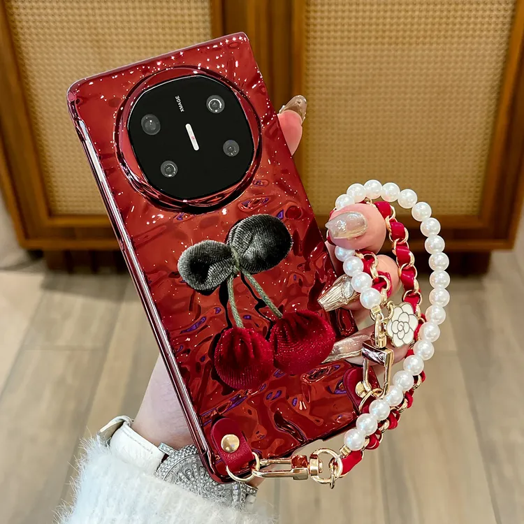 适用华为matex6手机壳电镀皱褶红色樱桃Matex5折叠matex3保护套