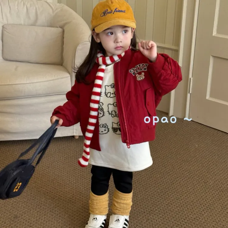 Opao 25年深秋冬季拉链衫春季秋季外套女童加厚棒球服宝宝韩版