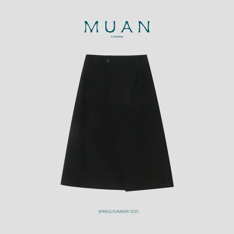【设计师半裙】MUAN定制高级百搭简约黑色半裙长裙半身裙女YJ-23853