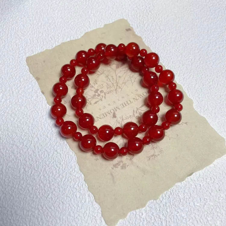 露丝同款玛瑙玉髓10mm红玛瑙双圈手串多样性发货发其一