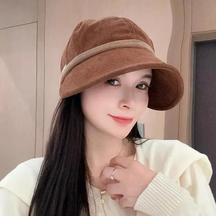冬季户外新款鸭舌帽子女百搭时尚气质显脸小复古马术渔夫帽休闲Y