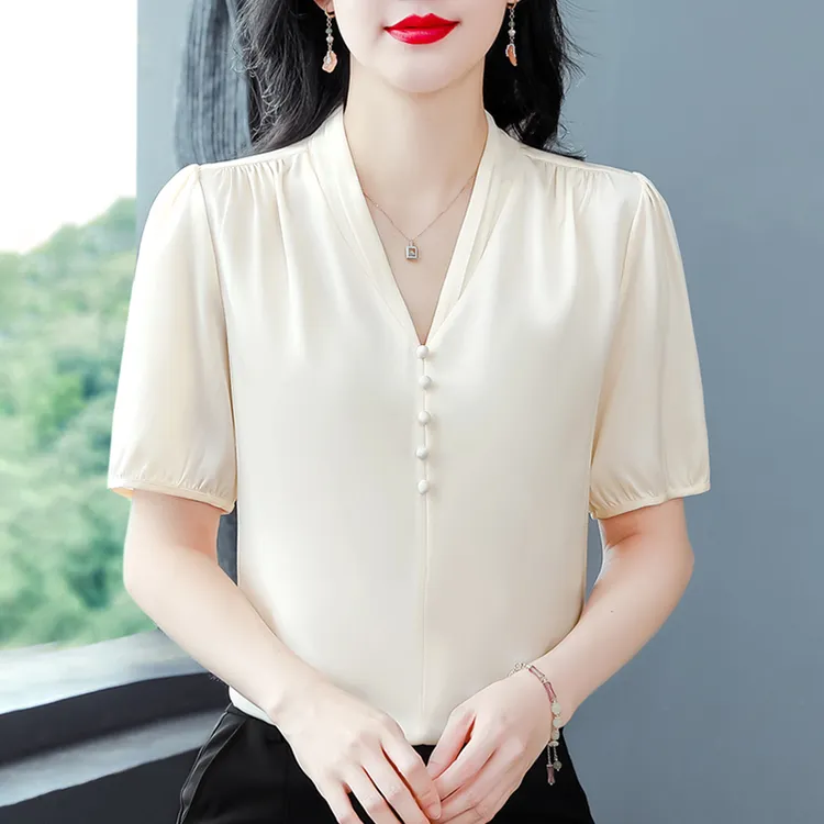 醋酸缎面短袖衬衫女夏季2025新款轻奢高级感小衫气质百搭大码上衣