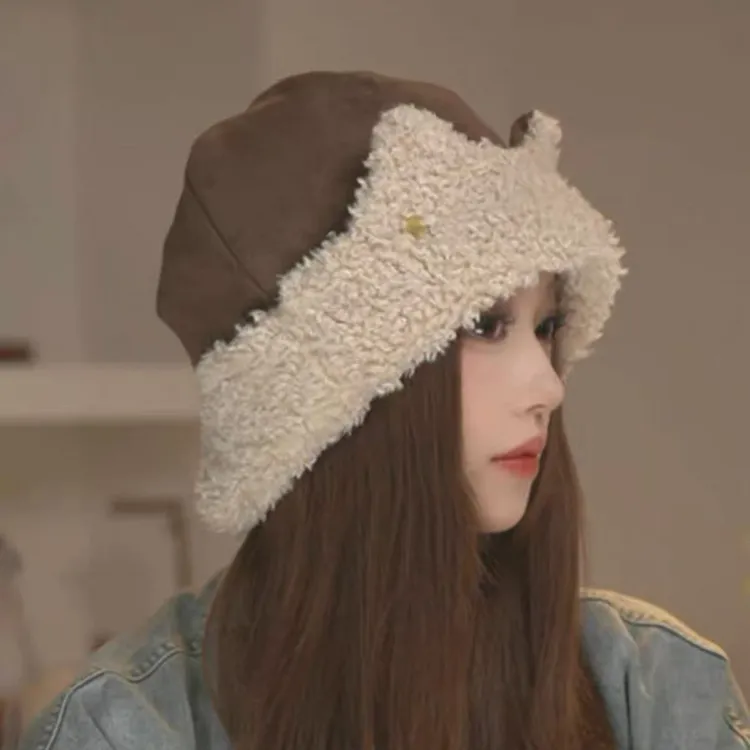 2026秋冬韩版可爱猫耳朵毛绒雷锋帽防风减龄冬季保暖针织帽子KK9