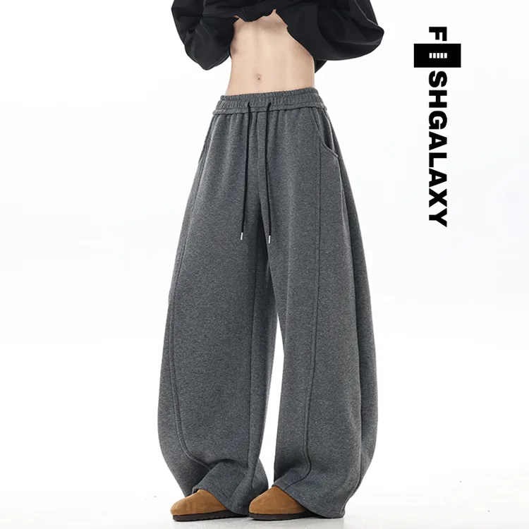 冬季卫裤加绒加厚裤子男款秋冬款休闲百搭阔腿弯刀垂感宽松长裤